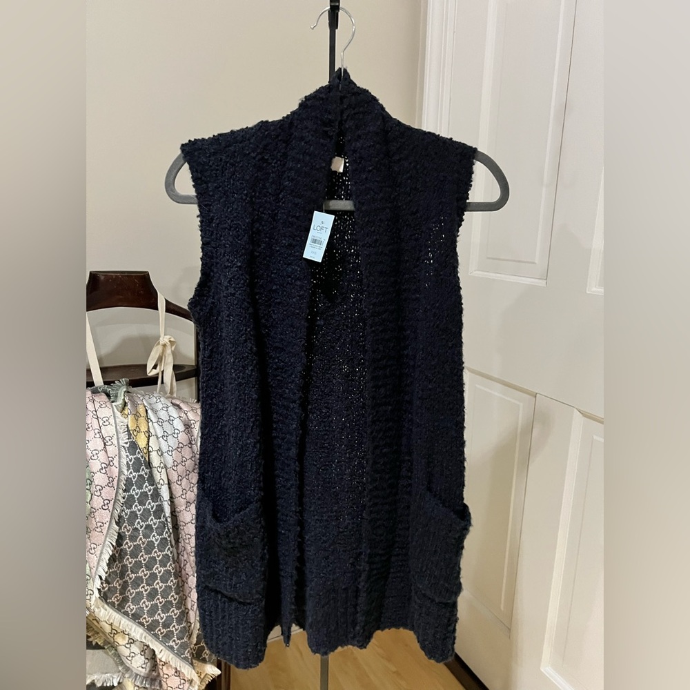 Loft XXS PETITE sleeveless navy cardigan NWT